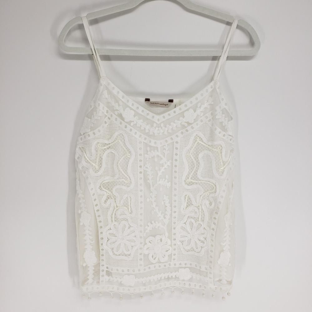 Soft Surroundings Embroidered Lace Camisole Tank Top Womens Size S Cream Boho